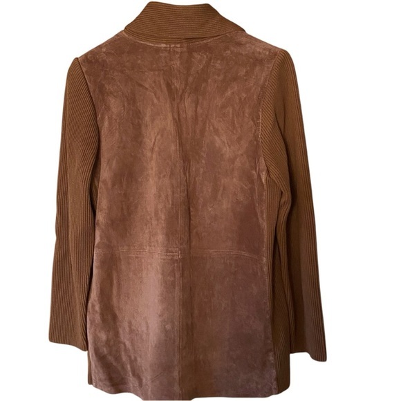 Suede with Ribbed Knit Chestnut Brown Button-Front Jacket - Picture 4 of 6
